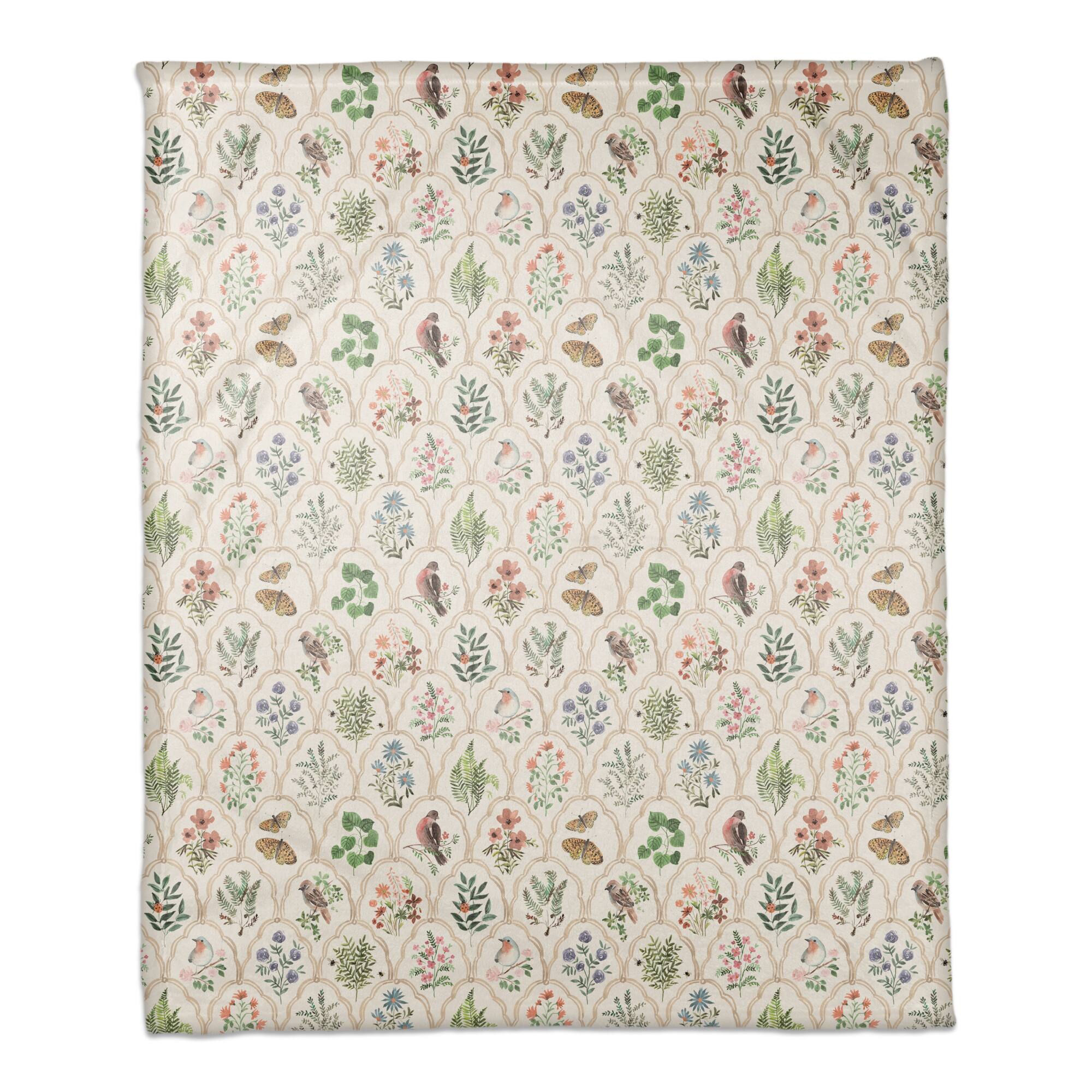 Vintage Florals Coral Fleece Blanket